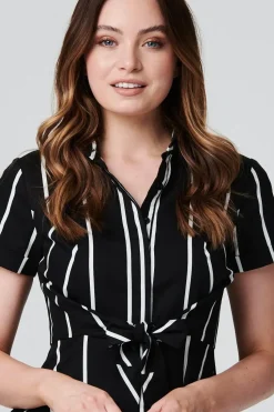 Striped Knot Front Shirt Dress