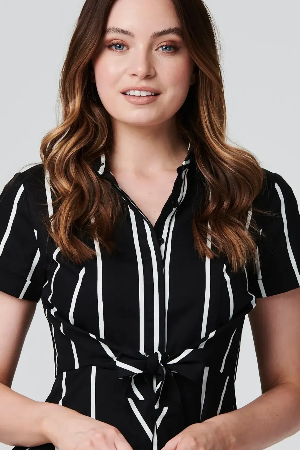 Striped Knot Front Shirt Dress
