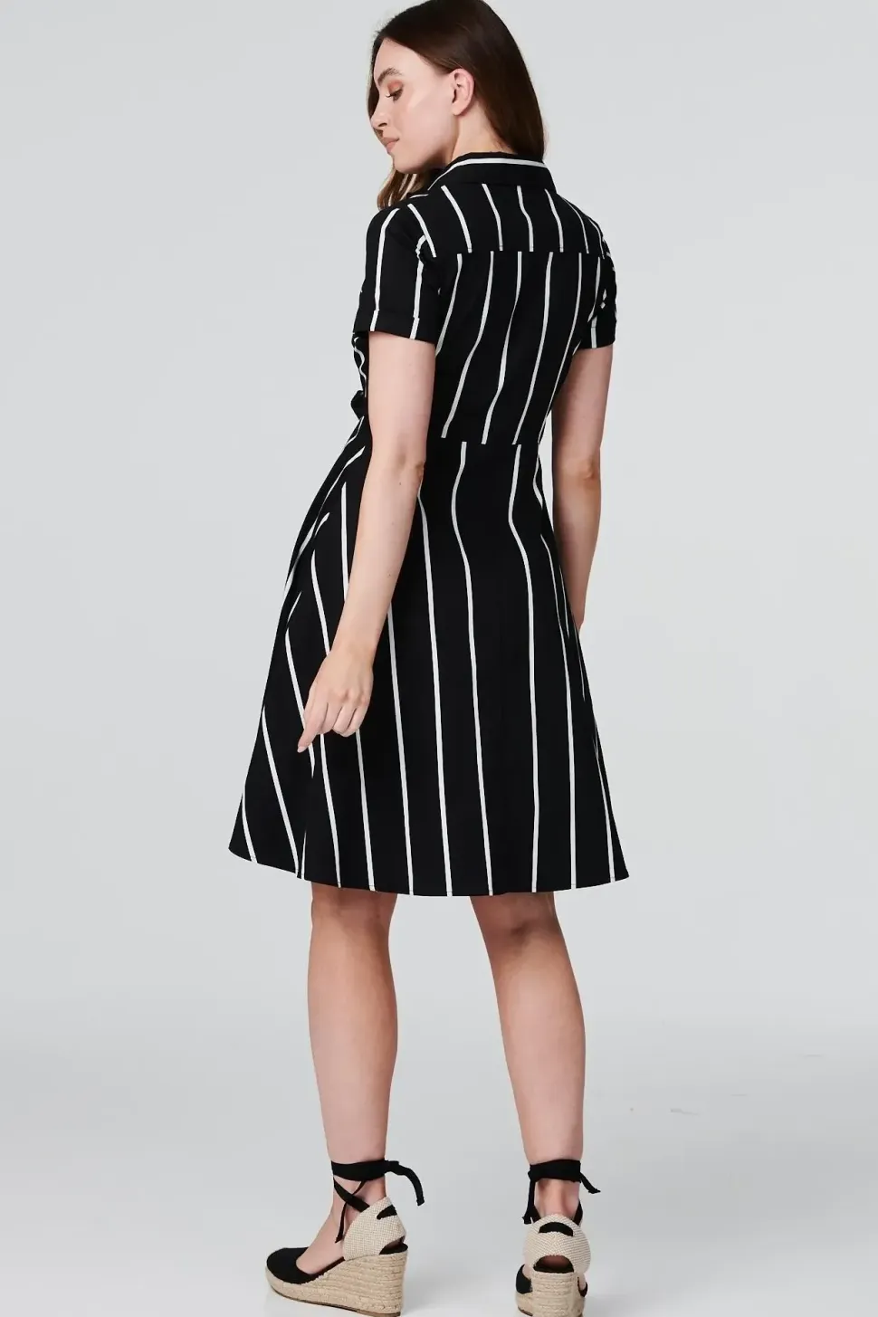 Striped Knot Front Shirt Dress