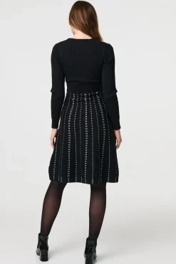Striped Long Sleeve Midi Knit Dress