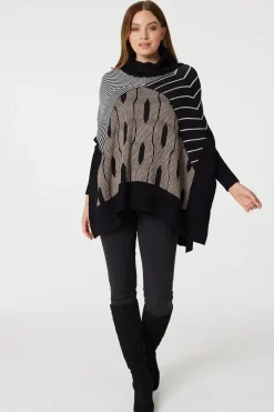 Striped Roll Neck Hanky Hem Jumper