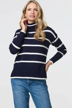 Striped Roll Neck Relaxed Jumper