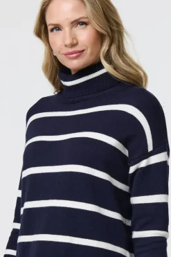 Striped Roll Neck Relaxed Jumper