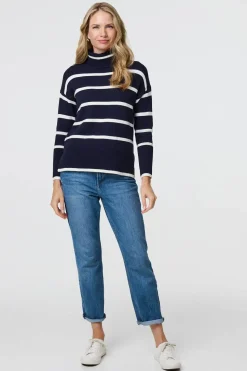 Striped Roll Neck Relaxed Jumper