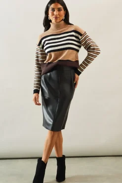 Striped Roll Neck Slouchy Jumper