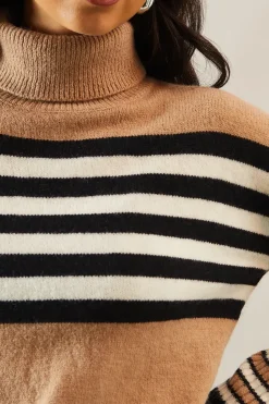 Striped Roll Neck Slouchy Jumper