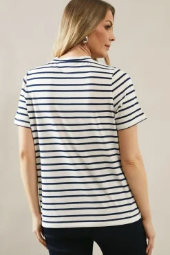 Striped Scallop Detial Relaxed T-Shirt