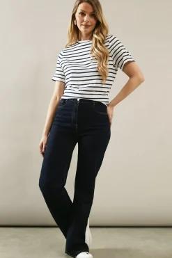 Striped Scallop Detial Relaxed T-Shirt