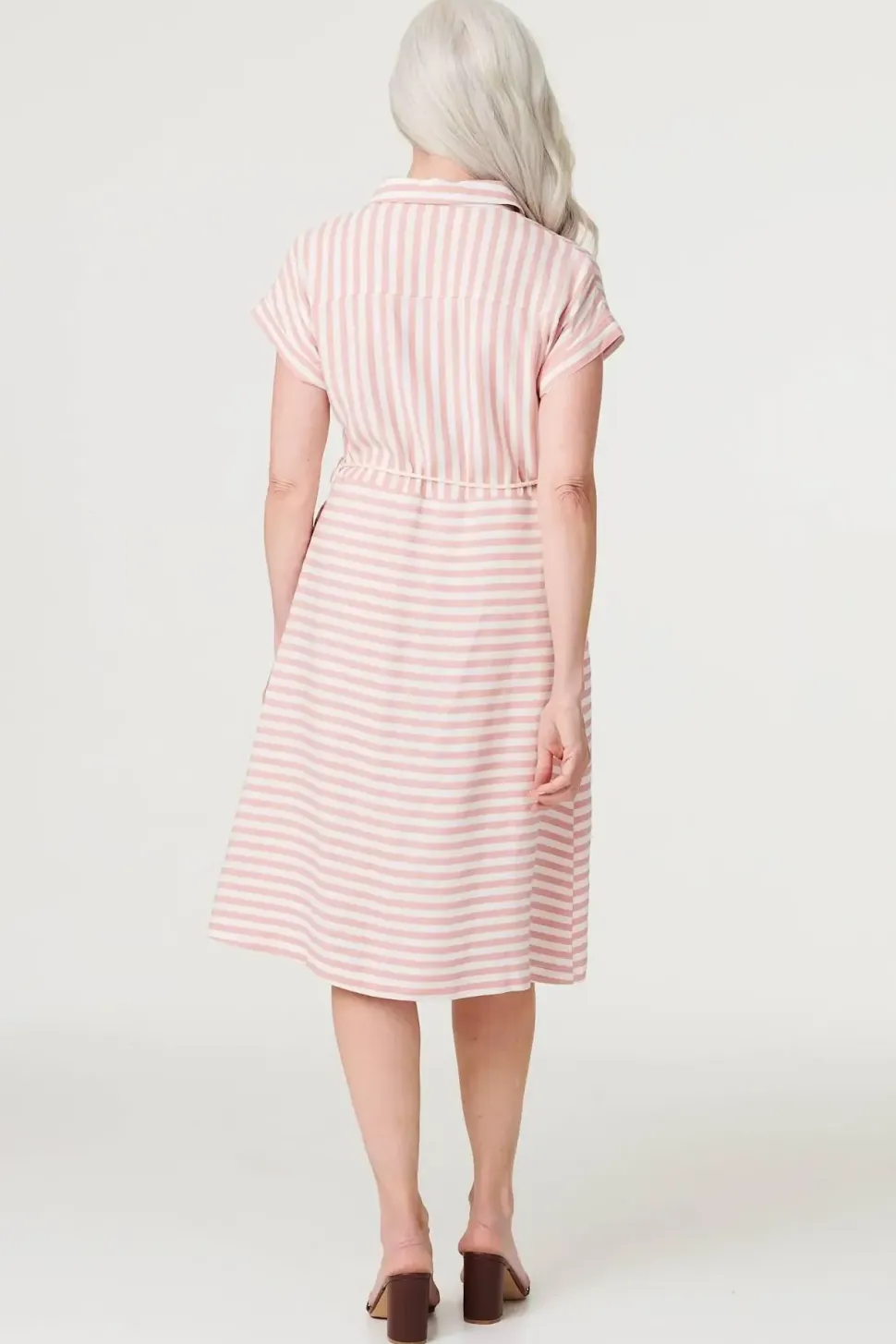 Striped Tie Waist Knee Length Dress