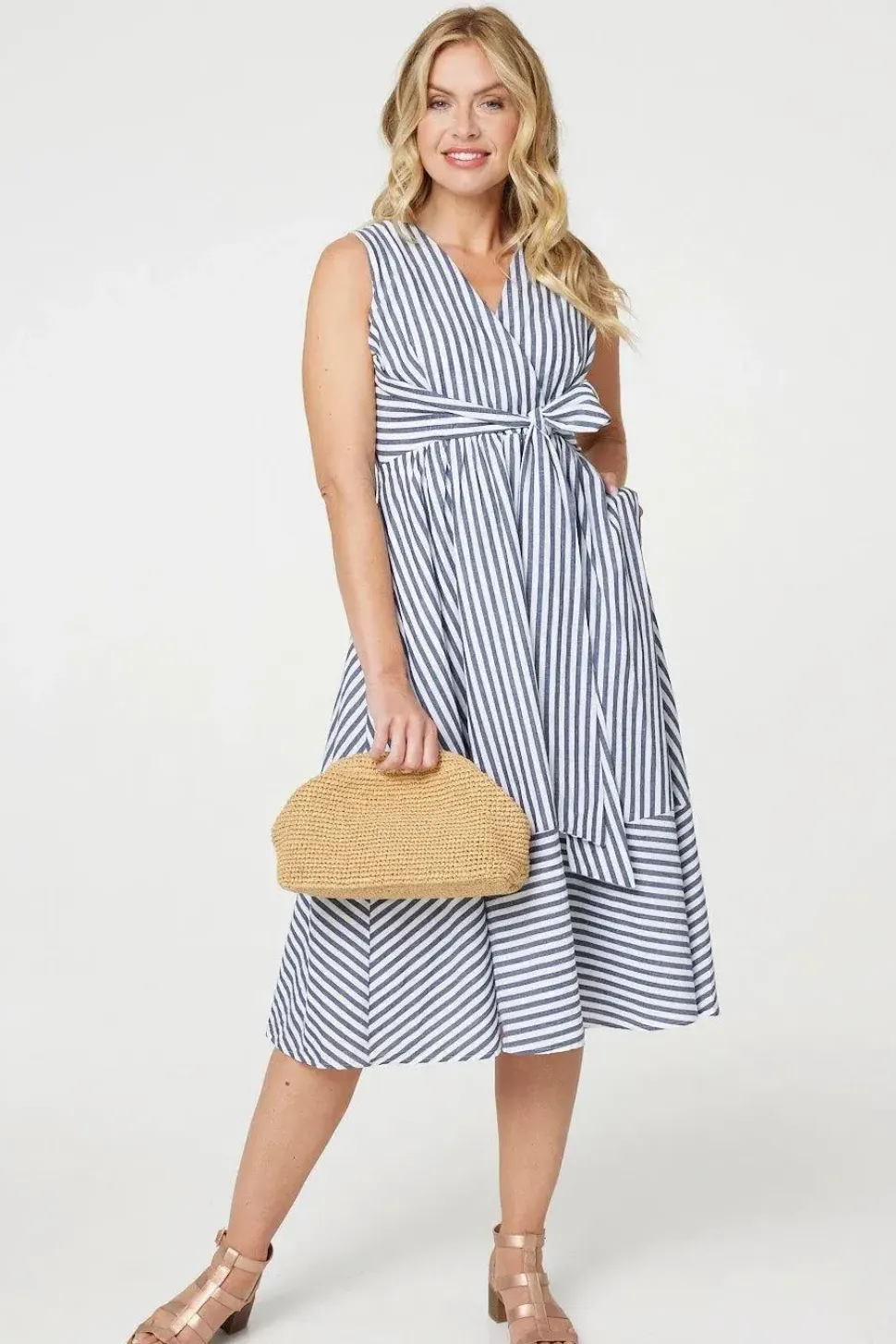 Striped Tie Waist Tiered Midi Dress
