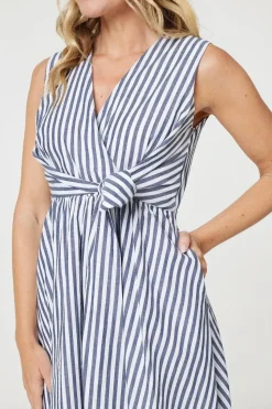Striped Tie Waist Tiered Midi Dress