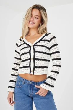 Striped V-Neck Knitted Cardigan