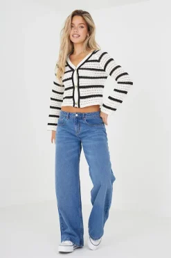 Striped V-Neck Knitted Cardigan