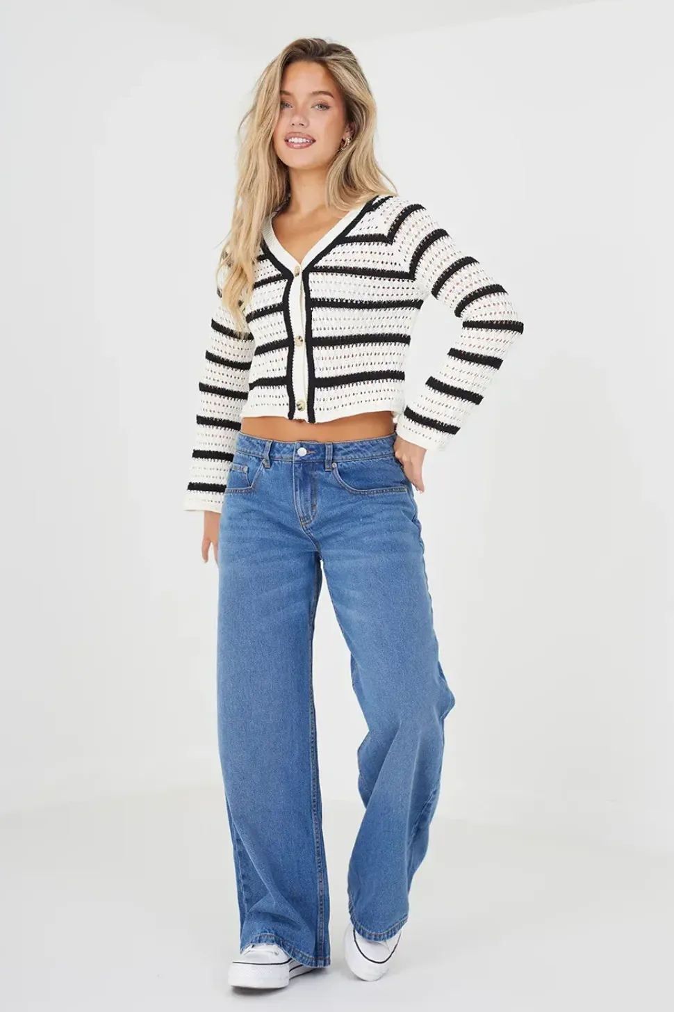 Striped V-Neck Knitted Cardigan