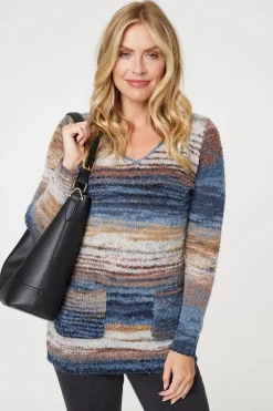 Striped V-Neck Long Sleeve Knit Jumper