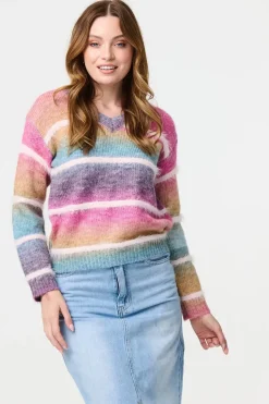 Striped V-Neck Relaxed Knit Jumper