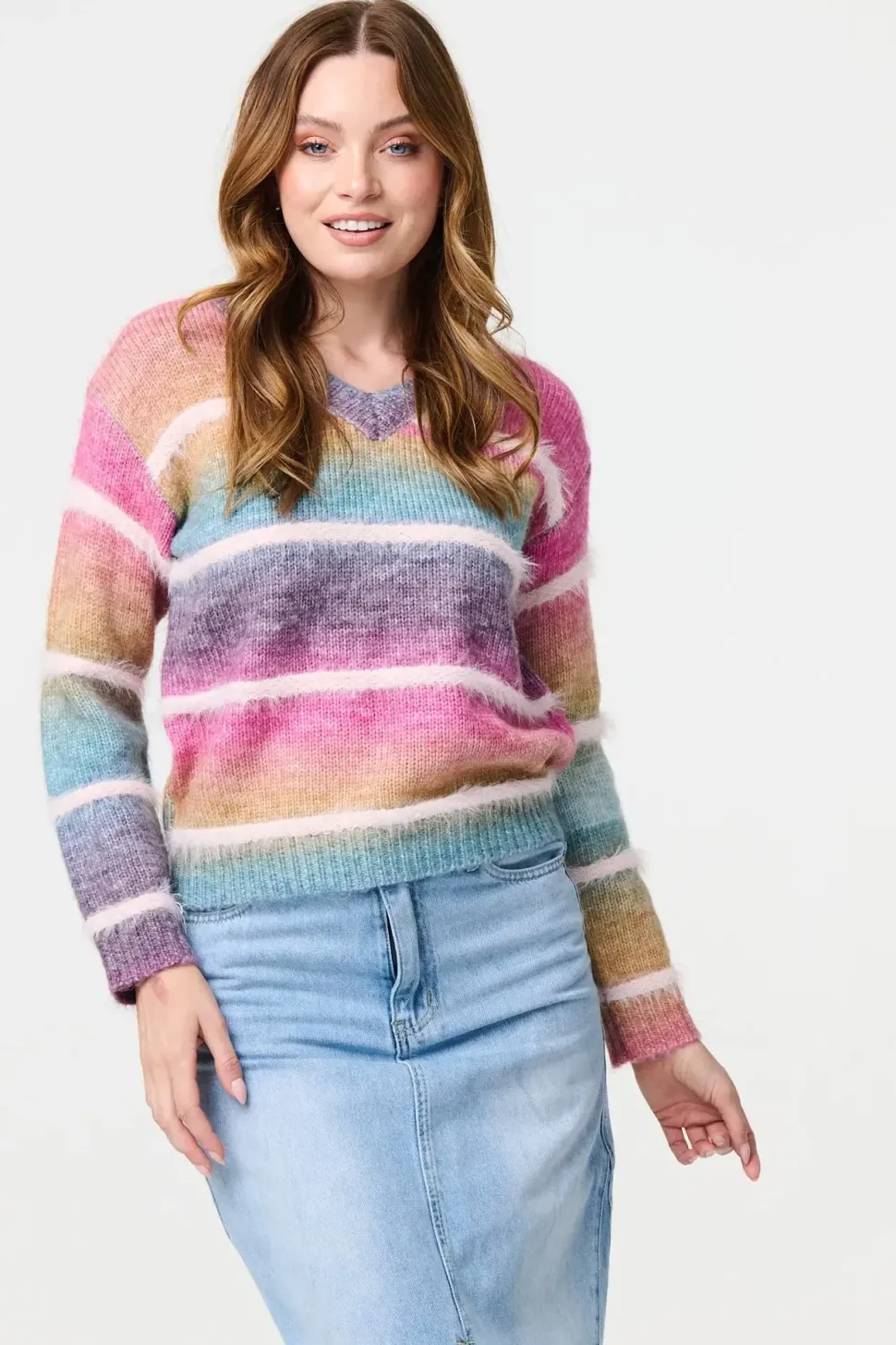 Striped V-Neck Relaxed Knit Jumper