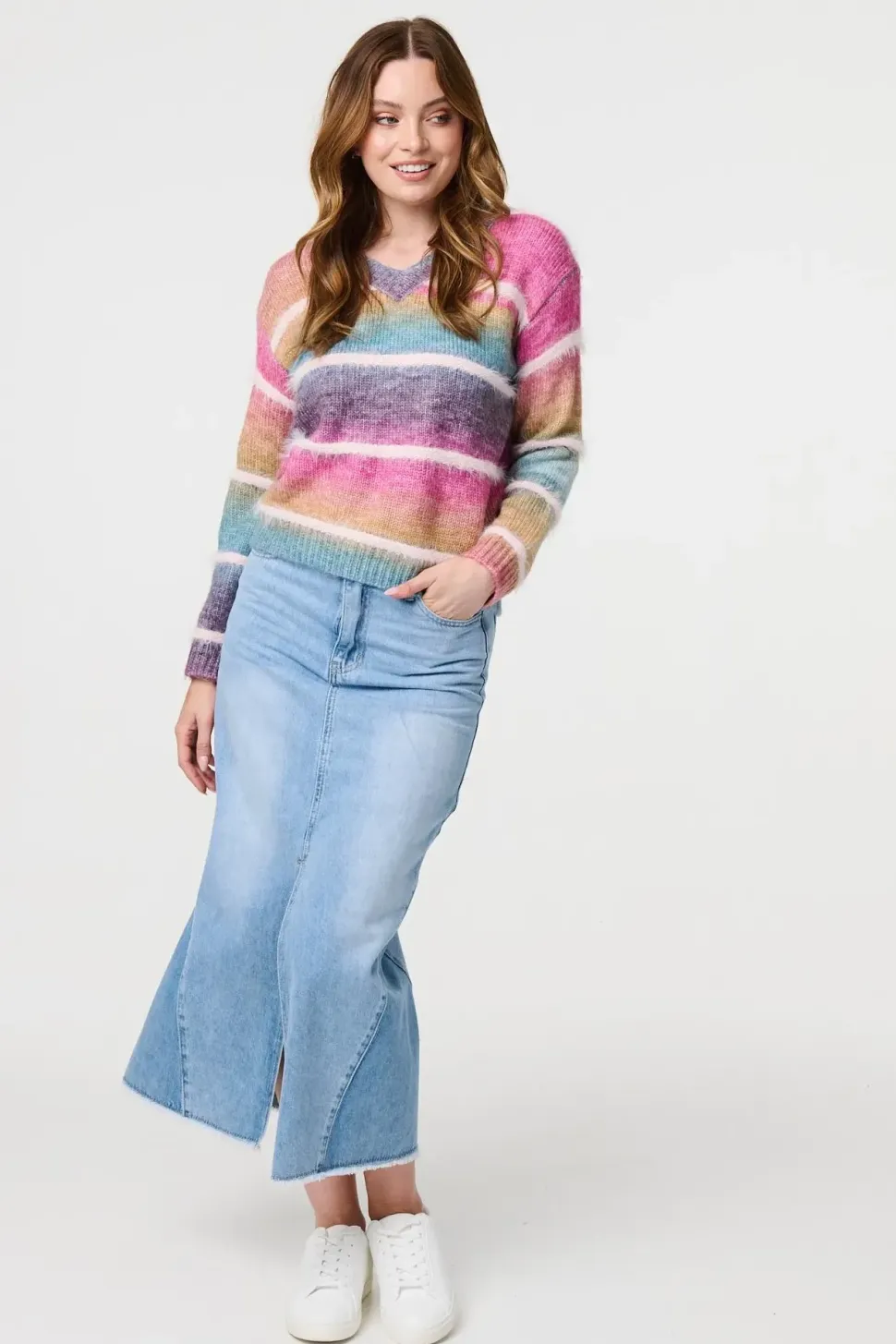Striped V-Neck Relaxed Knit Jumper