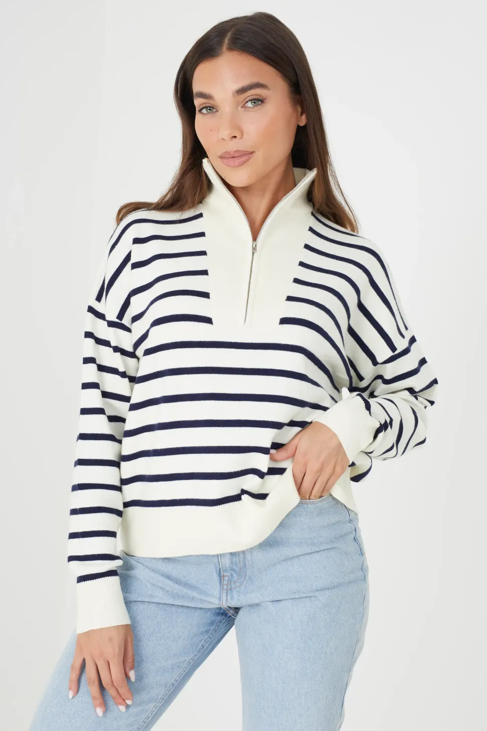 Striped 1/2 Zip Knitted Jumper