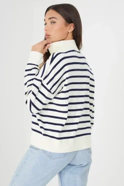 Striped 1/2 Zip Knitted Jumper
