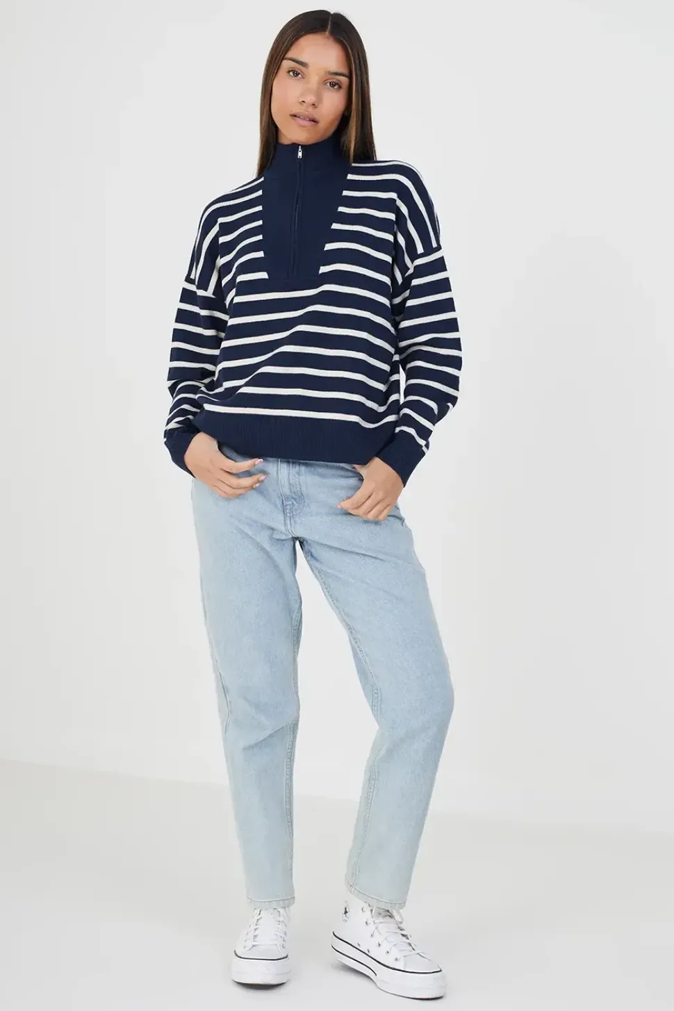Striped 1/2 Zip Knitted Jumper