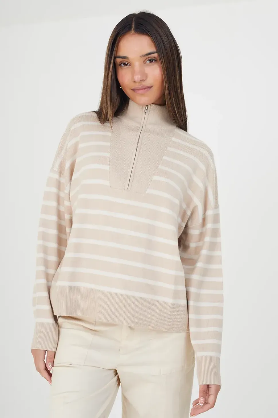 Striped 1/2 Zip Knitted Jumper