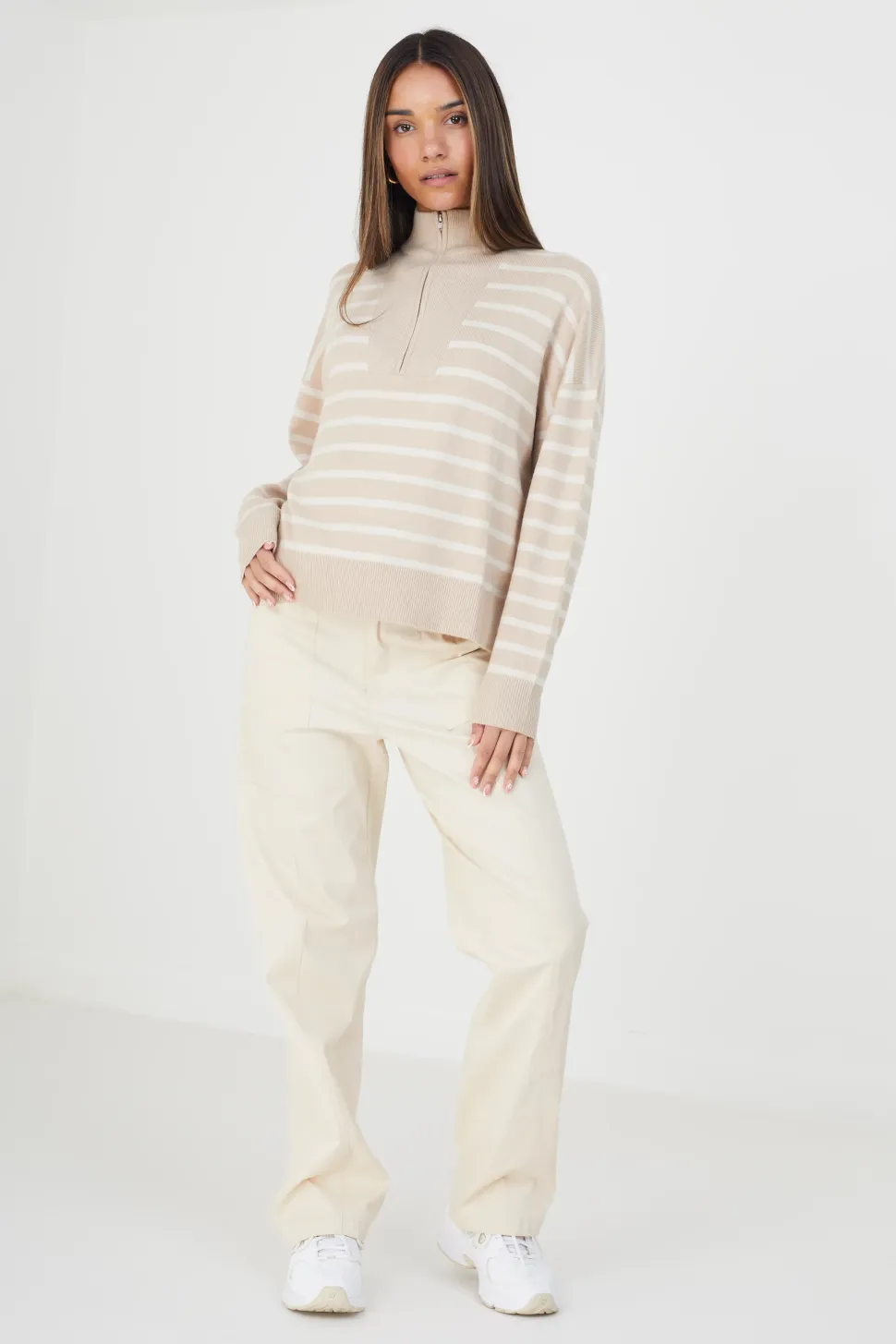 Striped 1/2 Zip Knitted Jumper