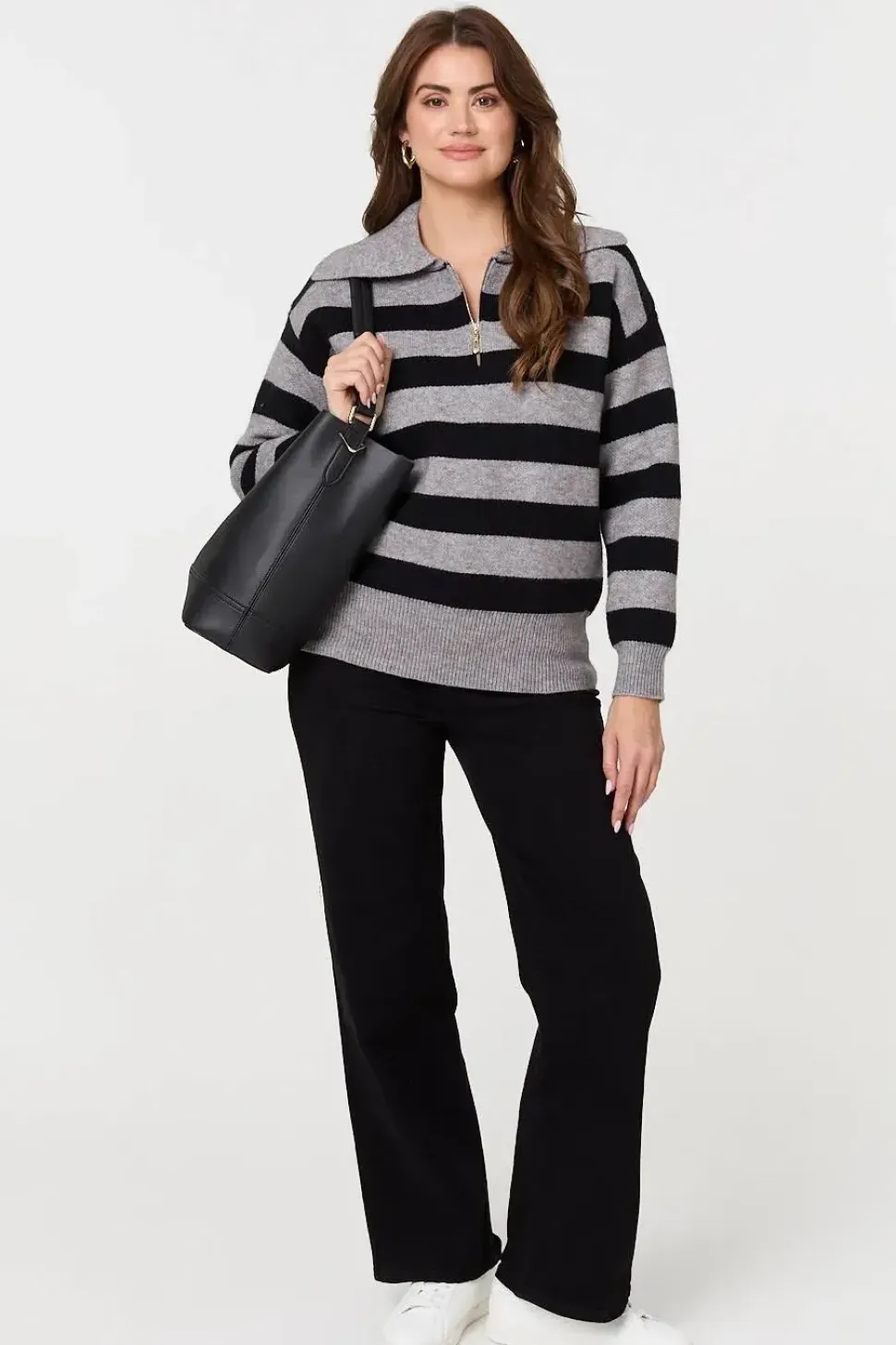 Striped Zip Neck Collared Pullover