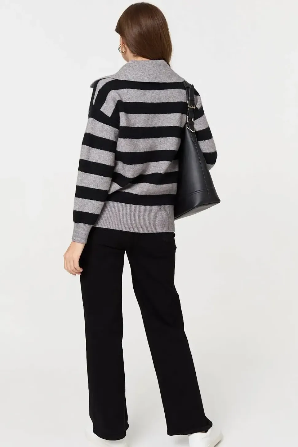 Striped Zip Neck Collared Pullover