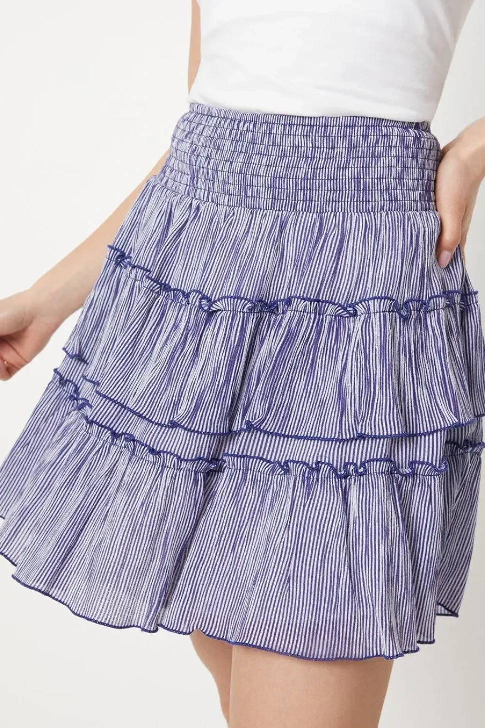 Stripe Frill Shirred Mini Skirt