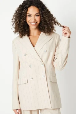 Stripe Longline Double Breasted Blazer