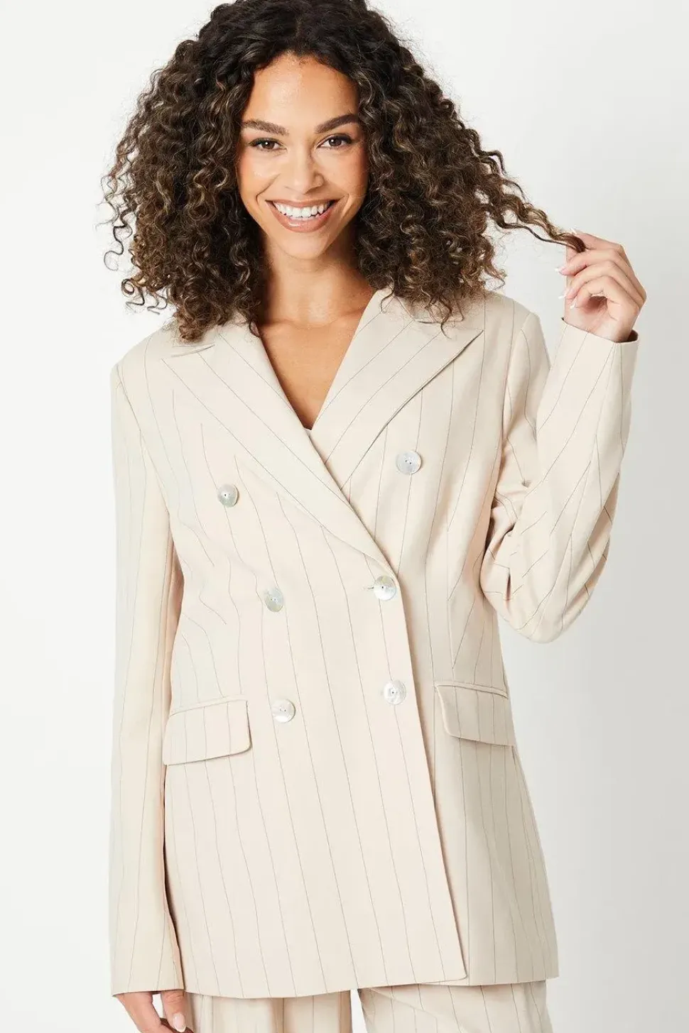 Stripe Longline Double Breasted Blazer