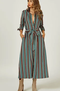 Stripe Multi Colour Printed Maxi Shirt Dress