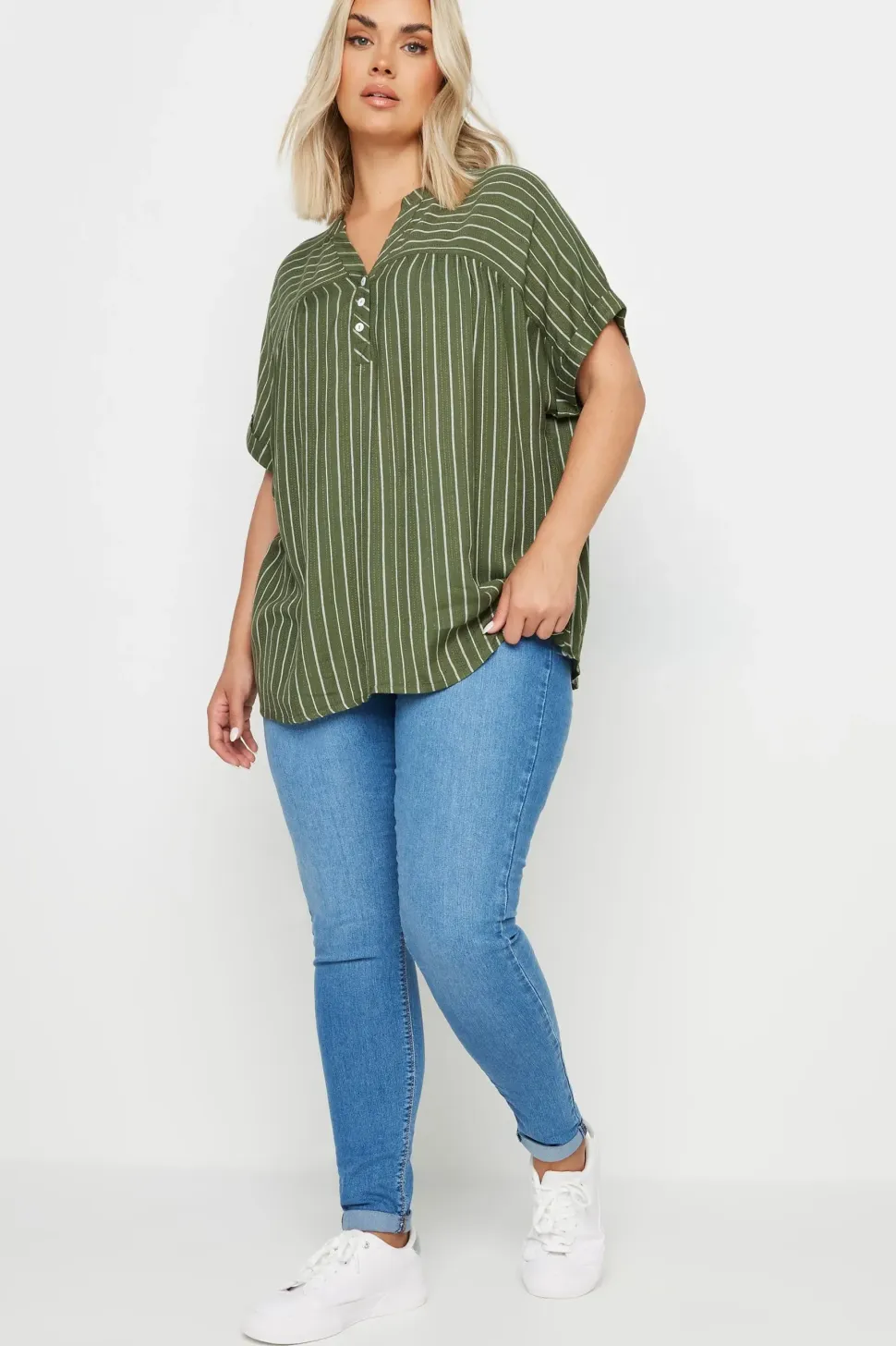 Stripe Notch Neck Blouse