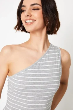 Stripe One Shoulder Bodycon Maxi Dress