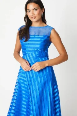 Stripe Organza Midi Dress