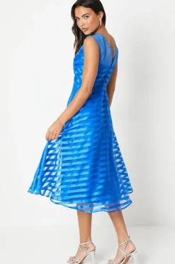Stripe Organza Midi Dress
