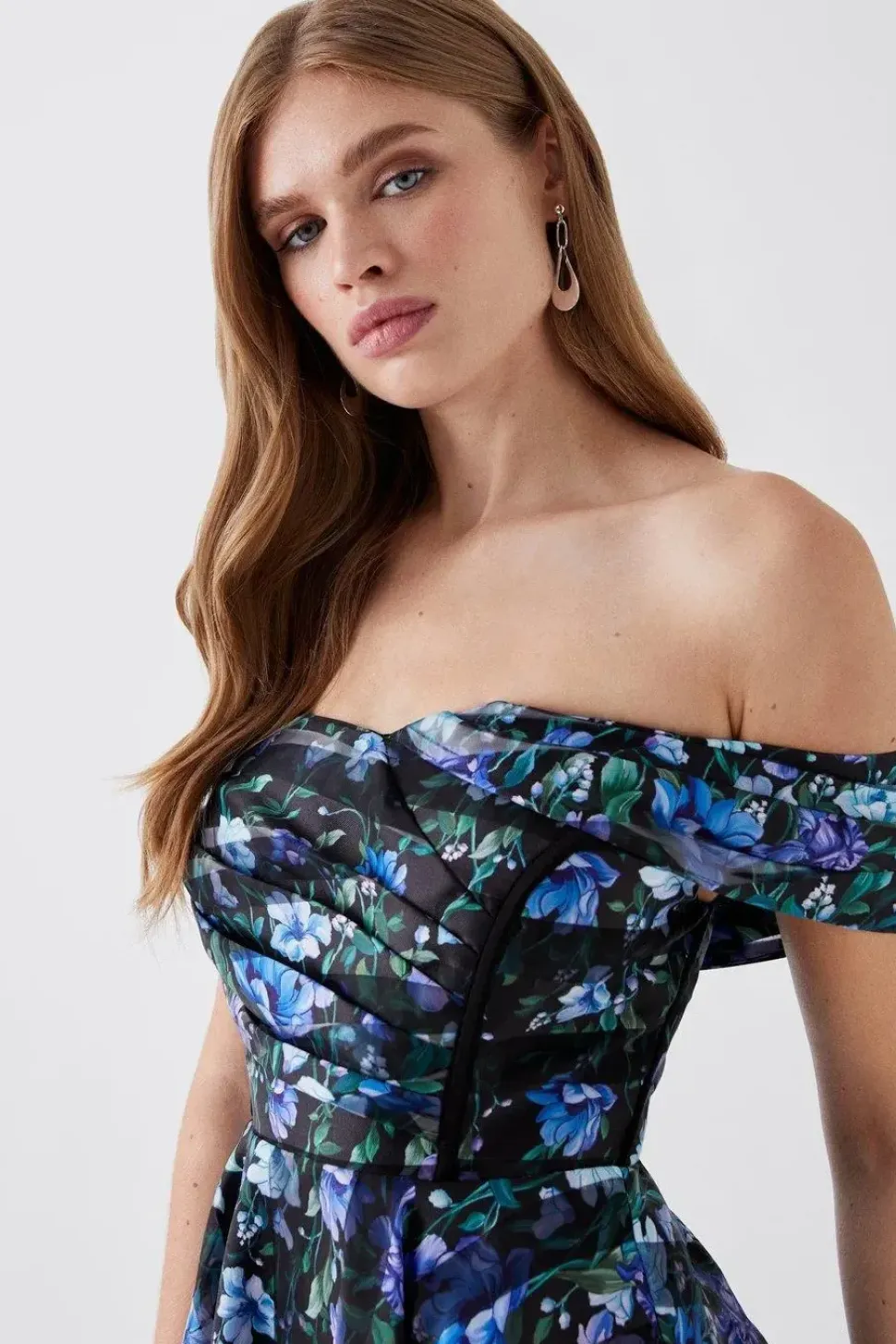Stripe Organza Pleated Top Midi Dress