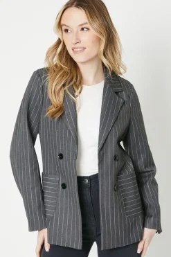 Stripe Patch Pocket Seamed Blazer