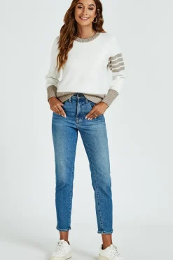 Stripe Pattern Jumper Top In Taupe