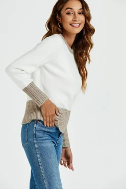 Stripe Pattern Jumper Top In Taupe