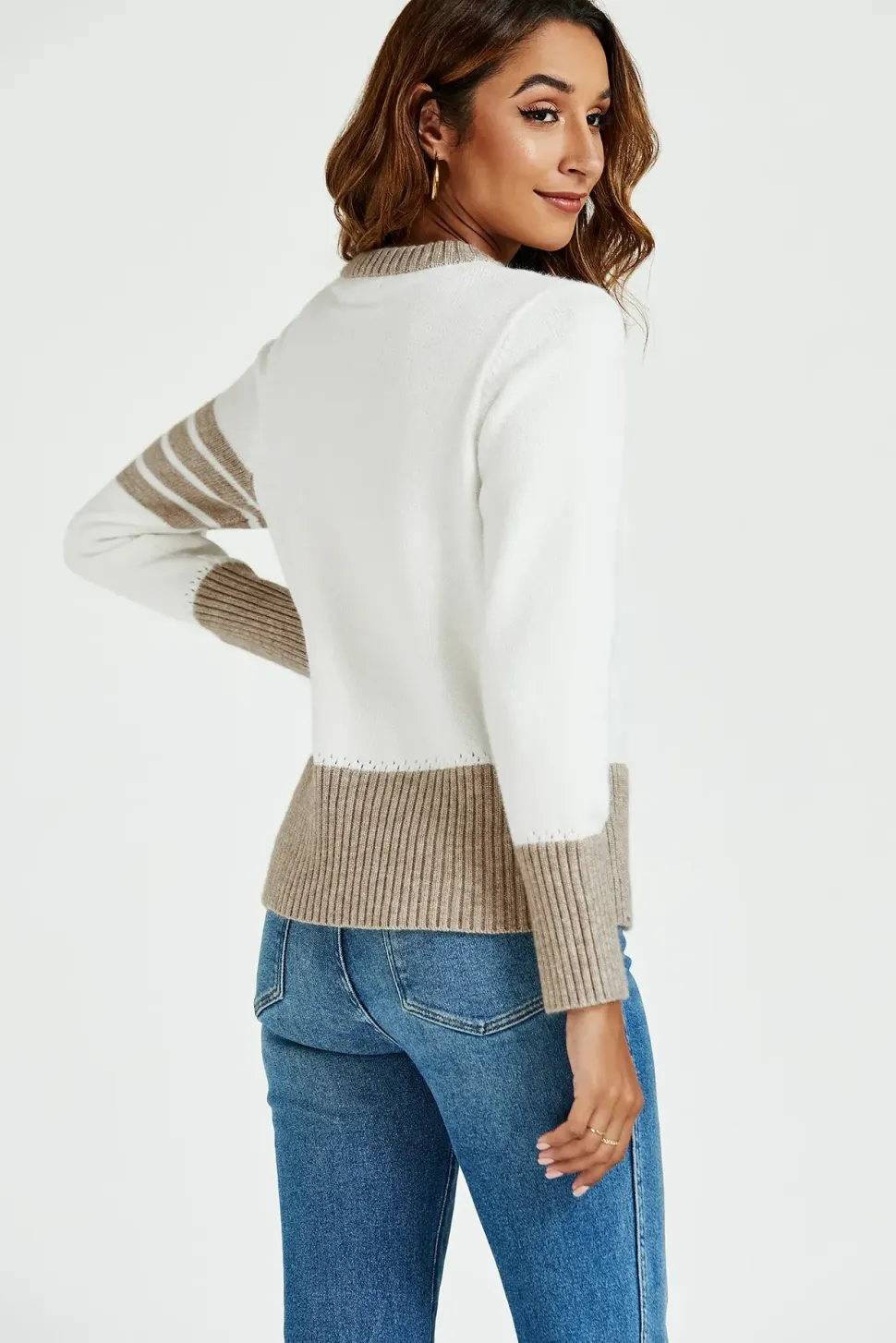 Stripe Pattern Jumper Top In Taupe