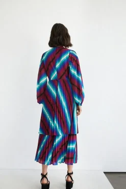 Stripe Pleated Double Tiered Midi Dress