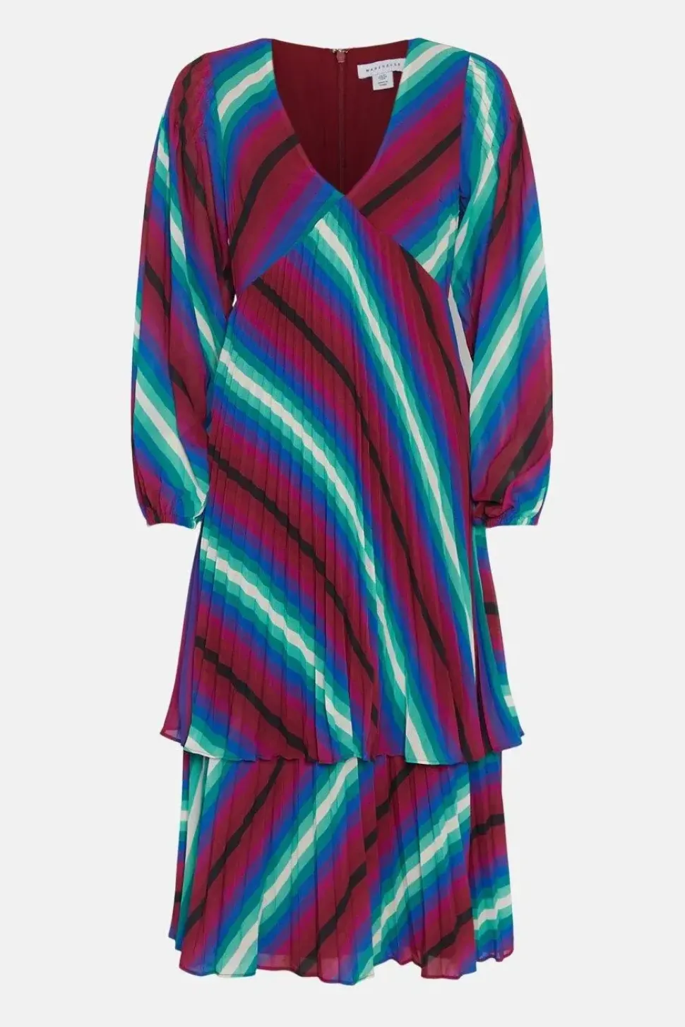 Stripe Pleated Double Tiered Midi Dress