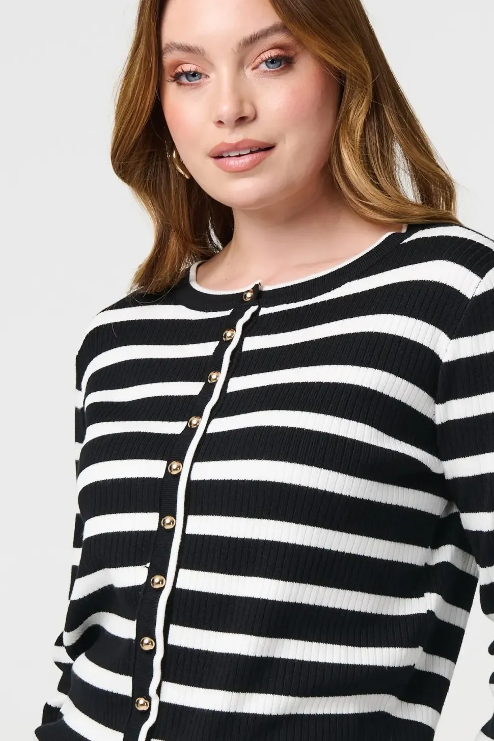 Stripe Print Button-Up Knit Cardigan