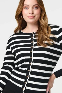 Stripe Print Button-Up Knit Cardigan