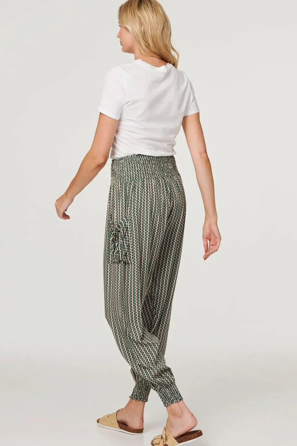 Stripe Print Pocket Detail Harem Pants