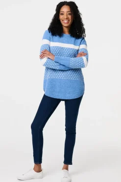 Stripe Print Relaxed Curve Hem Jumper