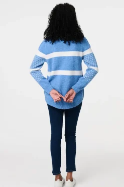 Stripe Print Relaxed Curve Hem Jumper