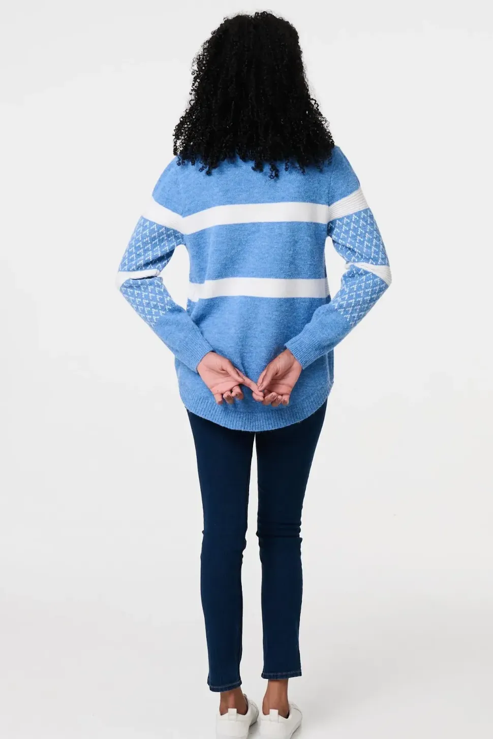 Stripe Print Relaxed Curve Hem Jumper